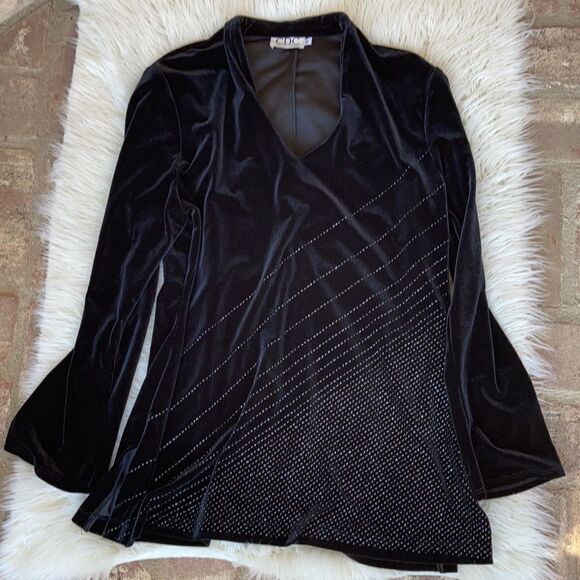 CDC Wear Black Velvet V-Neck Long Line Tunic Size 14 With Glitter Embezzlement - Picture 1 of 13
